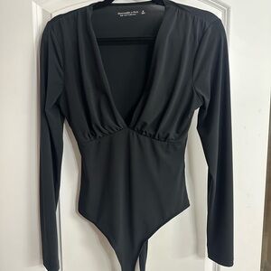 Abercrombie Black Long Sleeve Deep Plunge Bodysuit M